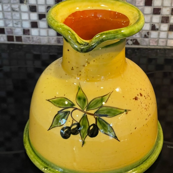 Bleu D Argile French Pottery Yellow & Bleu pitcher - Picture 7 of 10